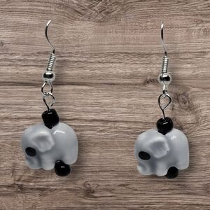 Elephant Charm Earrings in Gray and Black